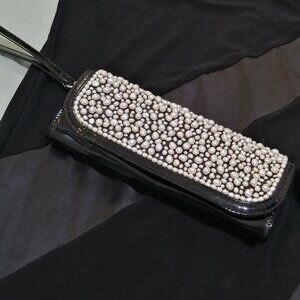 UNIQUE ITEM! NWOT-- Genuine Leather Clutch, Encrusted with Freshwater Pearls
